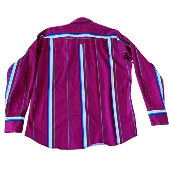 Vintage Wrangler Western Brush Popper Pearl Snap Shirt Striped  Rodeo Burgundy - Picture 2 of 6
